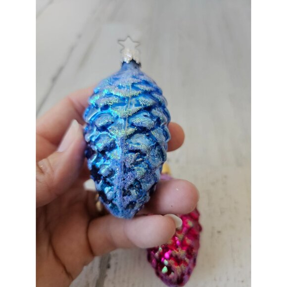 Inge glas acorn pinecone glitter blue red ornament Xmas tree Germany - Picture 2 of 9